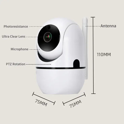 Zevlix Indoor Security Camera 1080p WiFi Camera 360 Degree Home , Night Vision, 2-Way Audio, Human Detection, Motion Tracking, Sound Detection-White