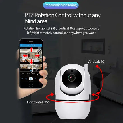 Zevlix Indoor Security Camera 1080p WiFi Camera 360 Degree Home , Night Vision, 2-Way Audio, Human Detection, Motion Tracking, Sound Detection-White