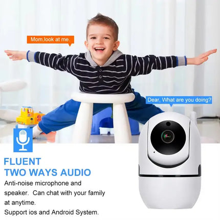 Zevlix Indoor Security Camera 1080p WiFi Camera 360 Degree Home , Night Vision, 2-Way Audio, Human Detection, Motion Tracking, Sound Detection-White