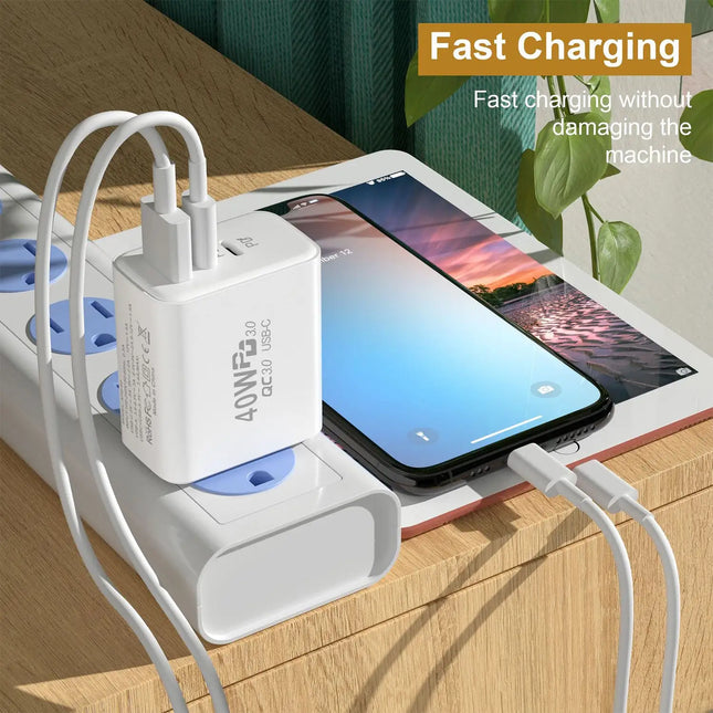 40W PD (2Type-C+USB3.0) is used for Fast Charging Adapter Compatible with Multiple Devices