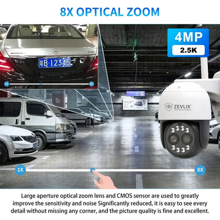 Zevlix  Outdoor Wi-Fi Security Camera 8x Optical Zoom Dual lens Camera 2.5K