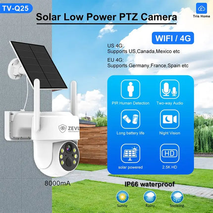 Zevlix Outdoor Security Camera Wireless Battery Powered,Solar low Power PTZ Security Camera