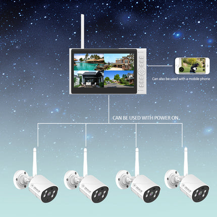 Zevlix  4CH Outdoor Security Camera with 7-inch surveillance screen,NVR Wireless Recorder Surveillance kit 2MP HD Pixels