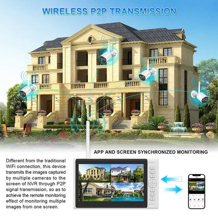 Zevlix 4CH Outdoor Security Camera with 7-inch surveillance screen,NVR Wireless Recorder Surveillance kit 2MP HD Pixels