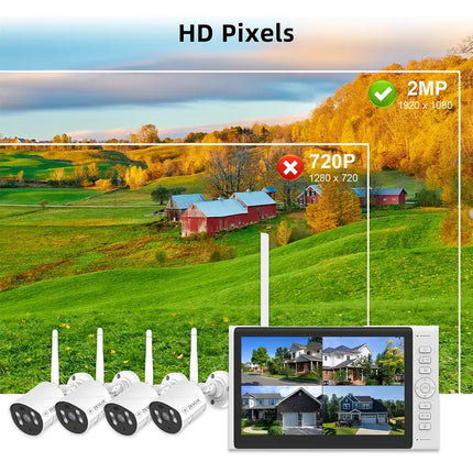 Zevlix 4CH Outdoor Security Camera with 7-inch surveillance screen,NVR Wireless Recorder Surveillance kit 2MP HD Pixels