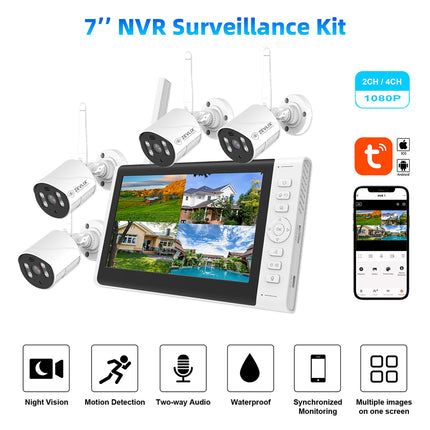 Zevlix  4CH Outdoor Security Camera with 7-inch surveillance screen,NVR Wireless Recorder Surveillance kit 2MP HD Pixels