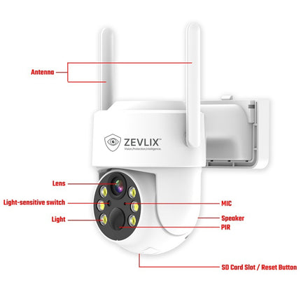 Zevlix  Outdoor Security Camera Wireless Battery Powered,Solar low Power PTZ Security Camera