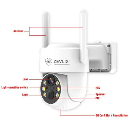 Zevlix Outdoor Security Camera Wireless Battery Powered,Solar low Power PTZ Security Camera
