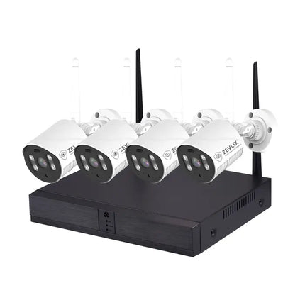 Zevlix  4-Pack Outdoor Wireless Security Camera System,NVR Wireless Recorder Surveillance kit 3MP HD Pixels