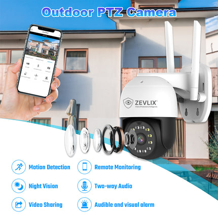 Zevlix  5MP Outdoor PTZ Wifi Security Camera High quality HD camera performance