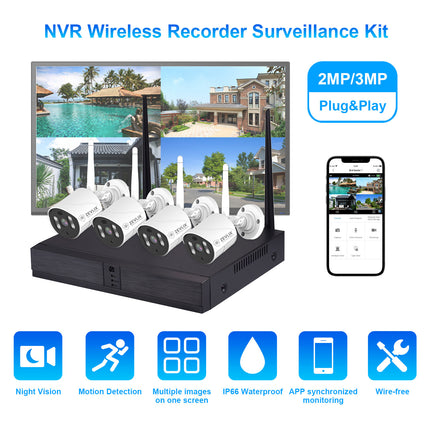 Zevlix  4-Pack Outdoor Wireless Security Camera System,NVR Wireless Recorder Surveillance kit 3MP HD Pixels