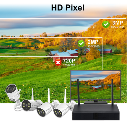 Zevlix  4-Pack Outdoor Wireless Security Camera System,NVR Wireless Recorder Surveillance kit 3MP HD Pixels