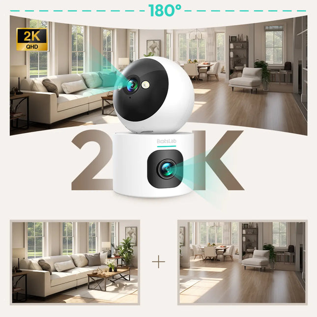 Zevlix  2K Dual-Lens Pan & Tilt WiFi Security Camera | Smart Tracking, Motion Detection, Night Vision, Two-Way Audio, Works with Alexa & Google Assistant