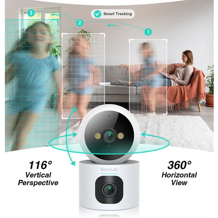 Zevlix  2K Dual-Lens Pan & Tilt WiFi Security Camera | Smart Tracking, Motion Detection, Night Vision, Two-Way Audio, Works with Alexa & Google Assistant
