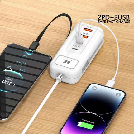 4 Ports (2 USB＋2 Type-C）Charging Adapter Comes with Type-c Cable-White