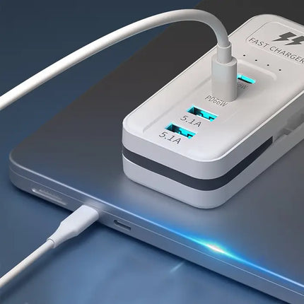 4 Ports (2 USB＋2 Type-C）Charging Adapter Comes with Type-c Cable-White