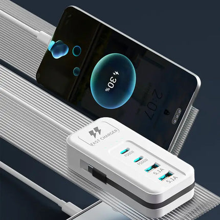 4 Ports (2 USB＋2 Type-C）Charging Adapter Comes with Type-c Cable-White