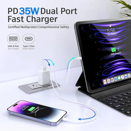 35W Dual Port (USB+Tyep-C) USB Power Adapter Type C Fast Charging Plug