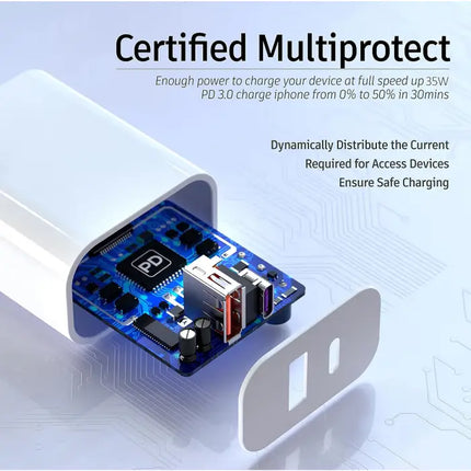 35W Dual Port (USB+Tyep-C) USB Power Adapter Type C Fast Charging Plug