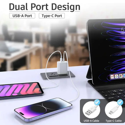 35W Dual Port (USB+Tyep-C) USB Power Adapter Type C Fast Charging Plug