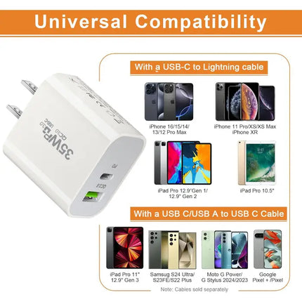 35W Dual Port (USB+Tyep-C) USB Power Adapter Type C Fast Charging Plug