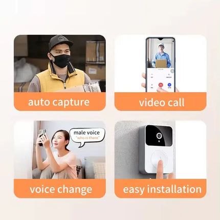 Zevlix Smart Wireless Door Bell Camera Video Wifi Voice Intelligent Visual Doorbell Intercom-White