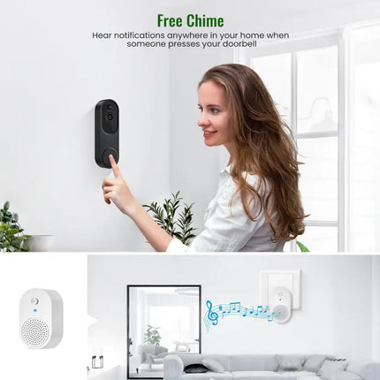 Zevlix 1080P Wireless Video Doorbell Camera, AI Human Detection, Live View, Night Vision, Chime Ringer, Instant Alerts, 2.4G WiFi，Plug Type Ringtone