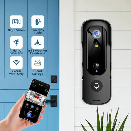Zevlix Smart Wireless Doorbell Motion Detection Humanoid Recognition Home HD 1080P-Black