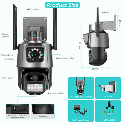 Zevlix Dual-Lens 360° Outdoor Wi-Fi PTZ Camera (1080p)