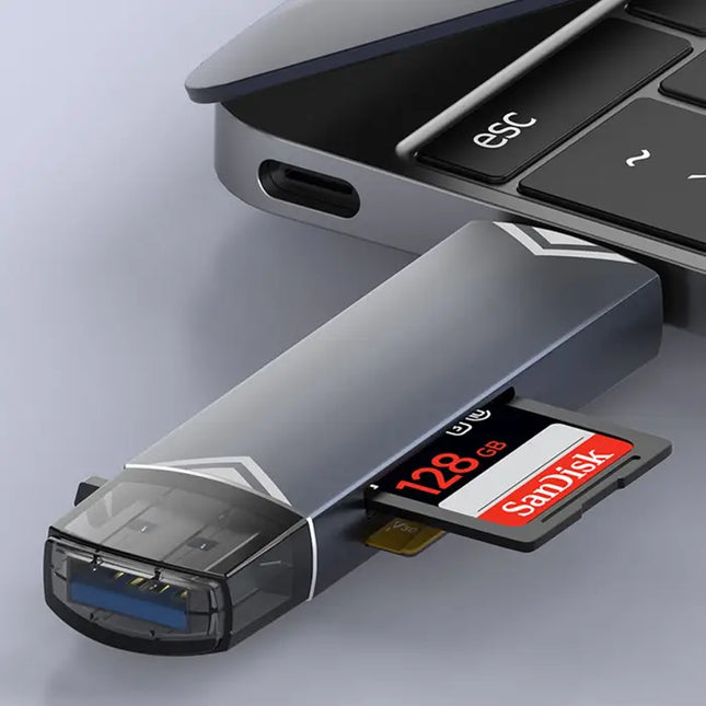 Multifunctional SD and TF Memory Card Reader, USB to Type-C 3.0 Dual Card Slot Reader, Supports Multiple SD Card Formats-Grey